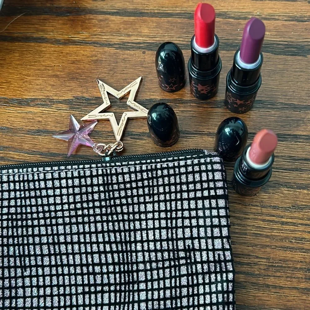 MAC kit 3 mini new lipsticks and cosmetic bag RARE unique